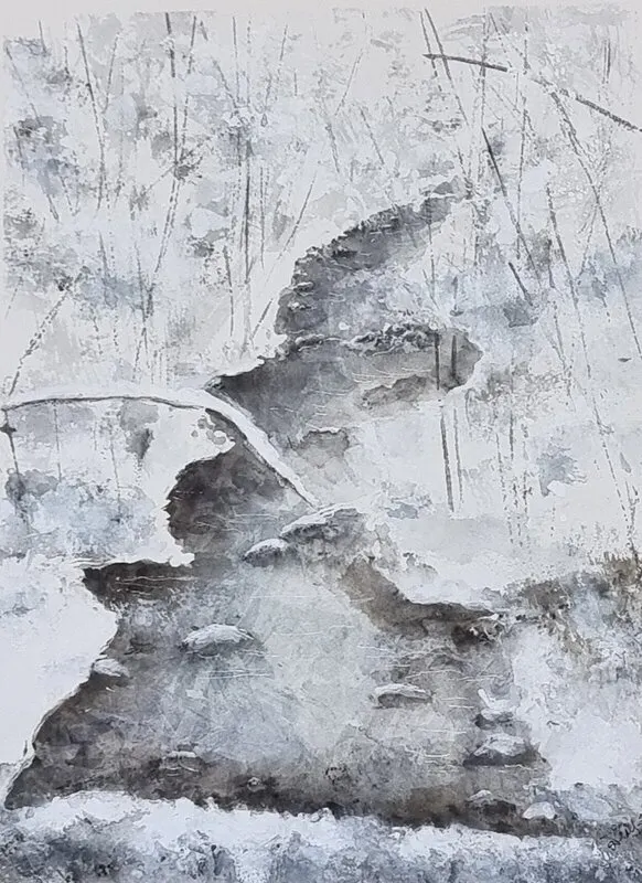 Akvarell Vinter vid ån.. av Åsa Edlund