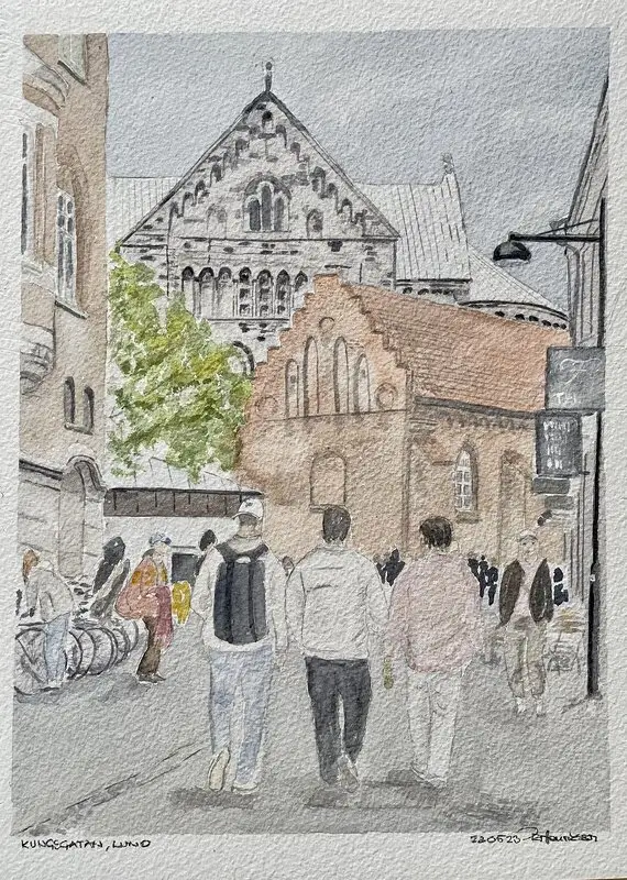 Akvarell Kungsgatan, Lund av Pär Håkan Henriksson