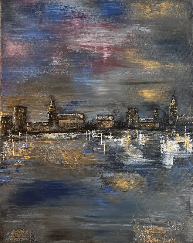 Akrylmålning City lights av Evelina Holmgren