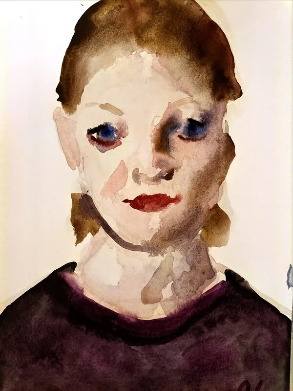 Akvarell Flicka i lila tröja av Charles Israelsson