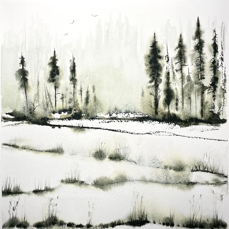 Akvarell Monochromatic landscape av Anna-Karin Hallström