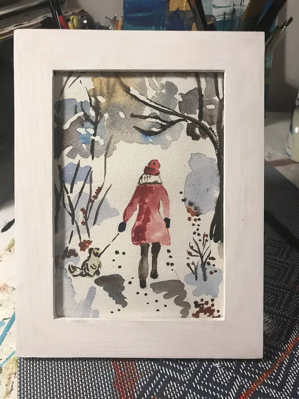 Akvarell Ja och min hund av Inna Nordberg