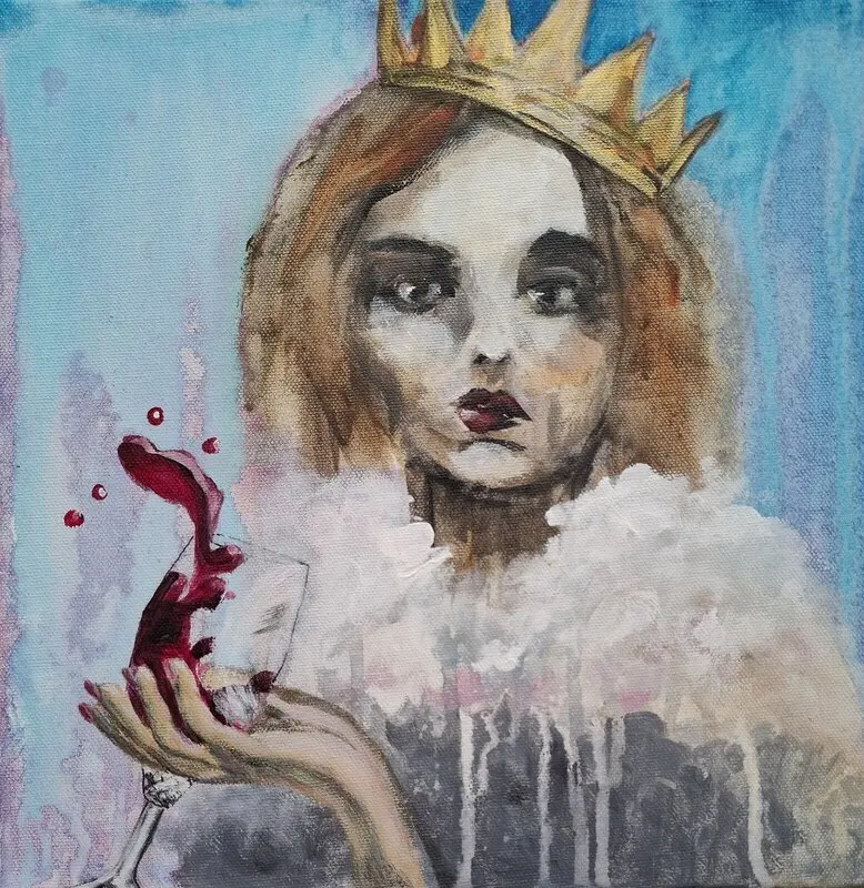 Akrylmålning Kitsch happens - kroniskt trötthet av Karin Sandström Krantz