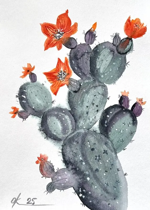 Akvarell Fikonkaktus av Olga Kharyakova