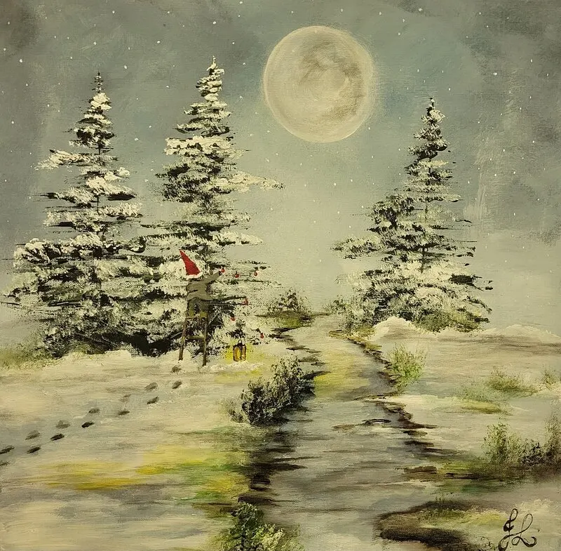 Akrylmålning Julstämning av Jennie Lindborg