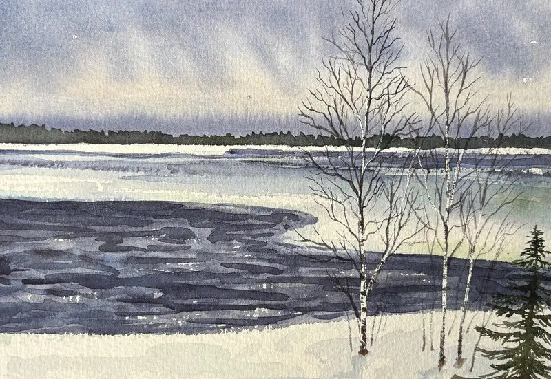 Akvarell Fruset landskap av Anna Wolf