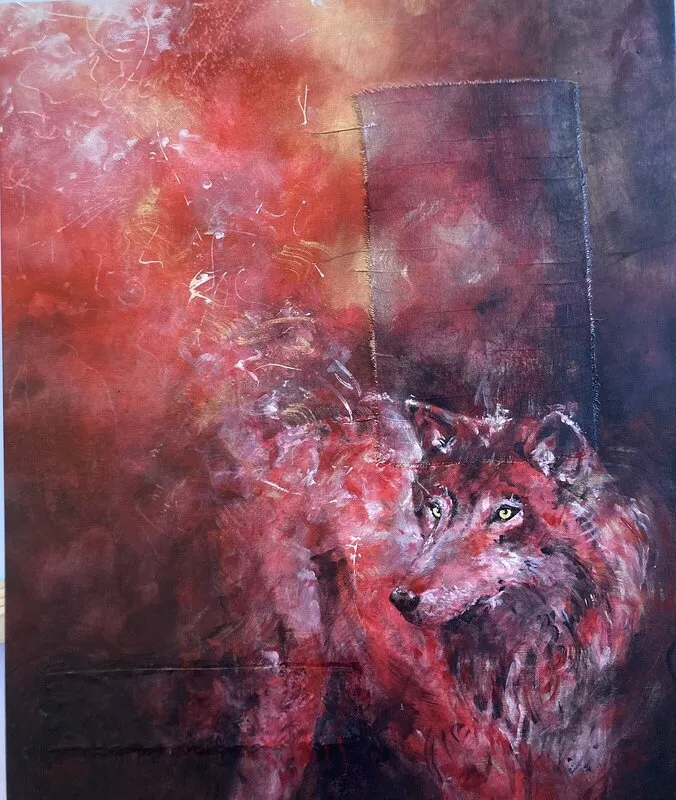 Akrylmålning Varghonan av Katarina Westerlund