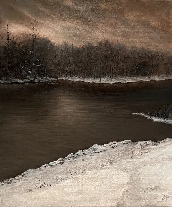 Oljemålning Decembereld av Peter Levan