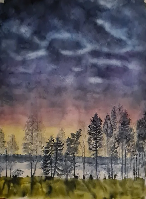 Akvarell Senhöst av Into Särkelä