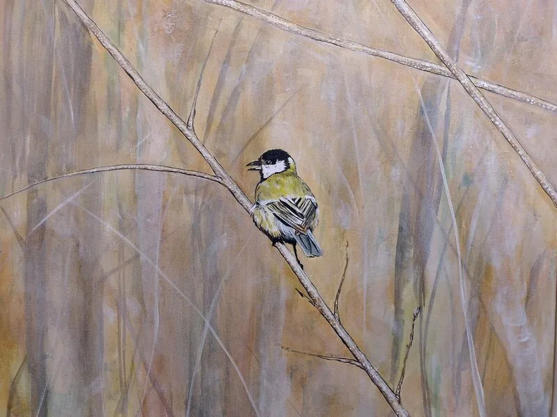 Akrylmålning Talgoxe av Kicki Kolsjö Franzén