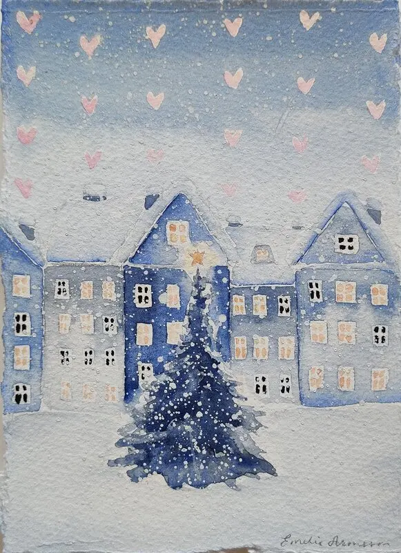 Akvarell I VÄNTAN PÅ JUL av Emelie Aronsson