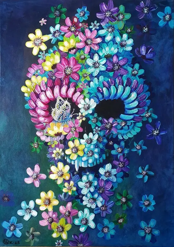 Akrylmålning Flower skull av Camilla Karlsson