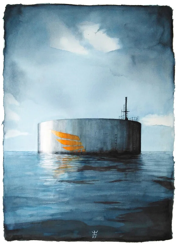 Akvarell Oil on Water av Lennart Lusth Wijkander
