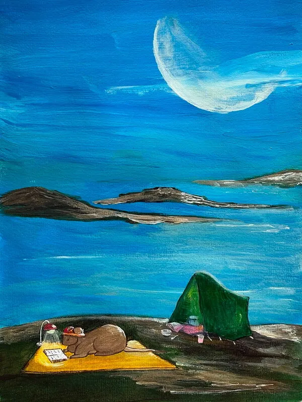 Akrylmålning Tälta vid vattnet av Emma Eivergård