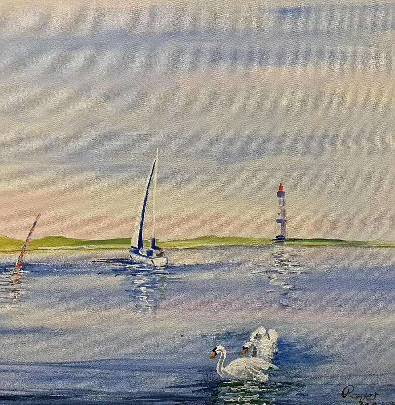 Akrylmålning Fyren av Josef Pinter