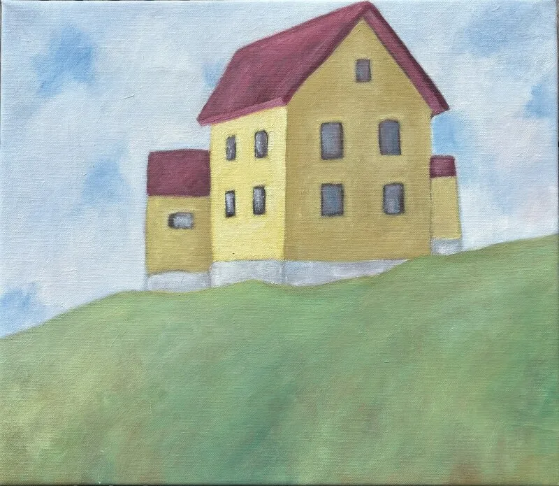 Oljemålning Huset som svävar av Ingrid Stenbeck