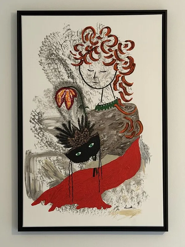 Akrylmålning Sårbar i rött/vulnerable in red av Lisa Kanerva