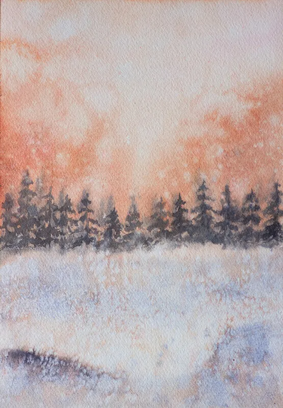 Akvarell Vinterskog av Dimnatt