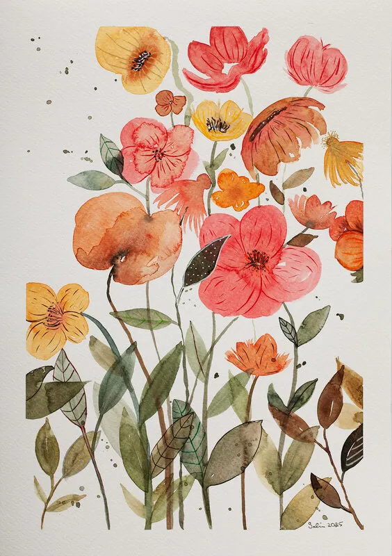 Akvarell Barndomens sommaräng av Sabina Hannila