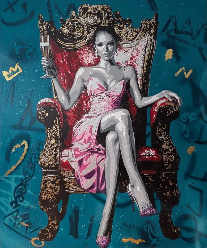 Akrylmålning Queen of Zero Fucks av Ilias Maniouras