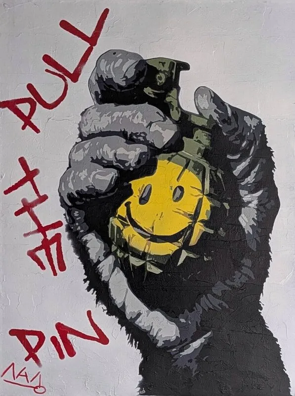 Akrylmålning Pull The Pin av Ilias Maniouras