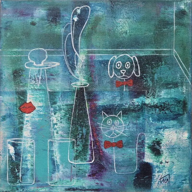 Akrylmålning Vad är det i karaffen? av Eva Johansson