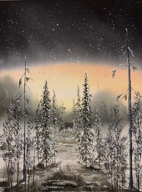 Akvarell Stigen mellan granarna av Desirée Rutqvist