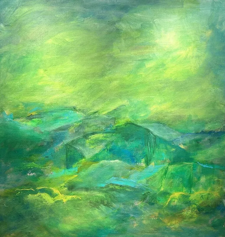 Akrylmålning I serien skogens ljus och havets djup II av Ewa Kinnunen