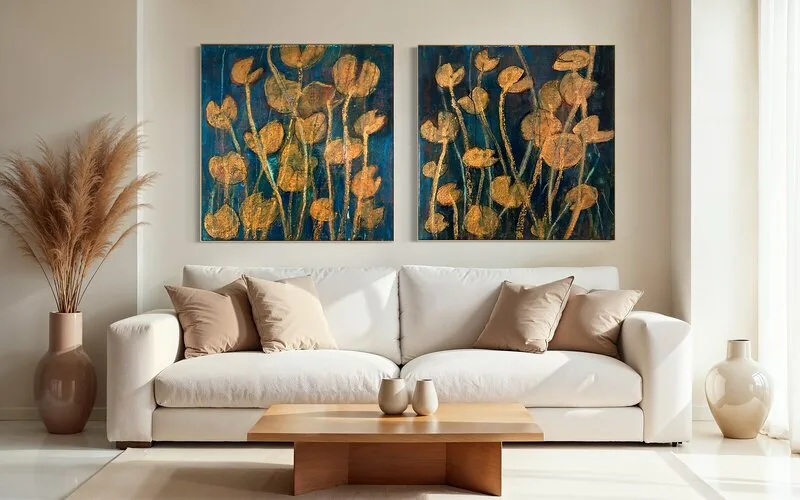 Akrylmålning Diptyk Golden av Annette Landin