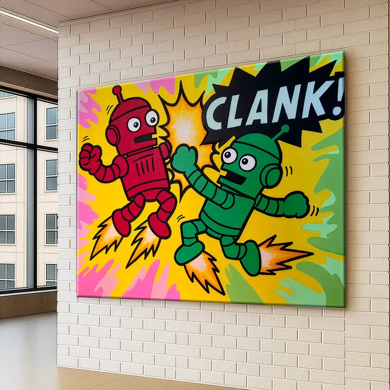 Akrylmålning CLANK! av Emanuel Ringborg Mankert