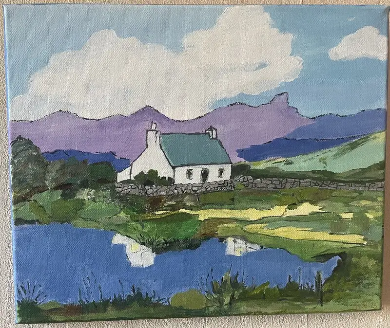 Akrylmålning Hus vid vatten av Anne-sofie Lundgren