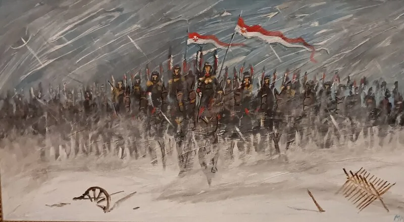 Akrylmålning Polska husarer av Karolinermålaren Malmgren