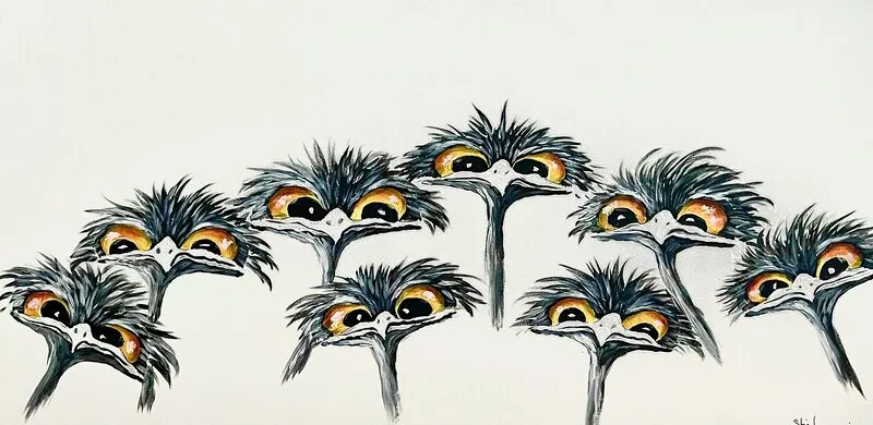 Akrylmålning Strutsar nr. 296 av Stig Laurin