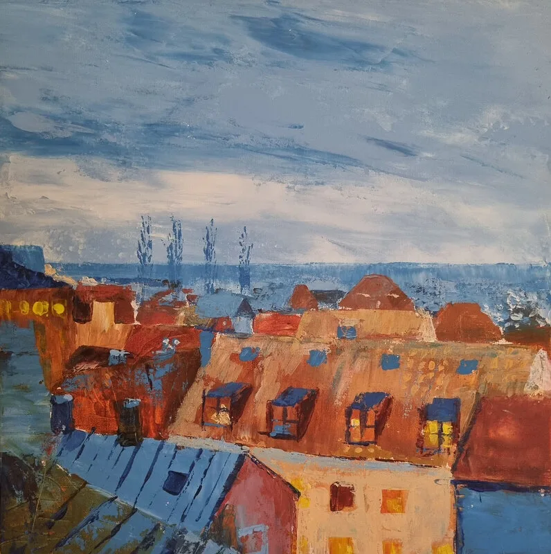 Akrylmålning Visby av Elisabeth Eide