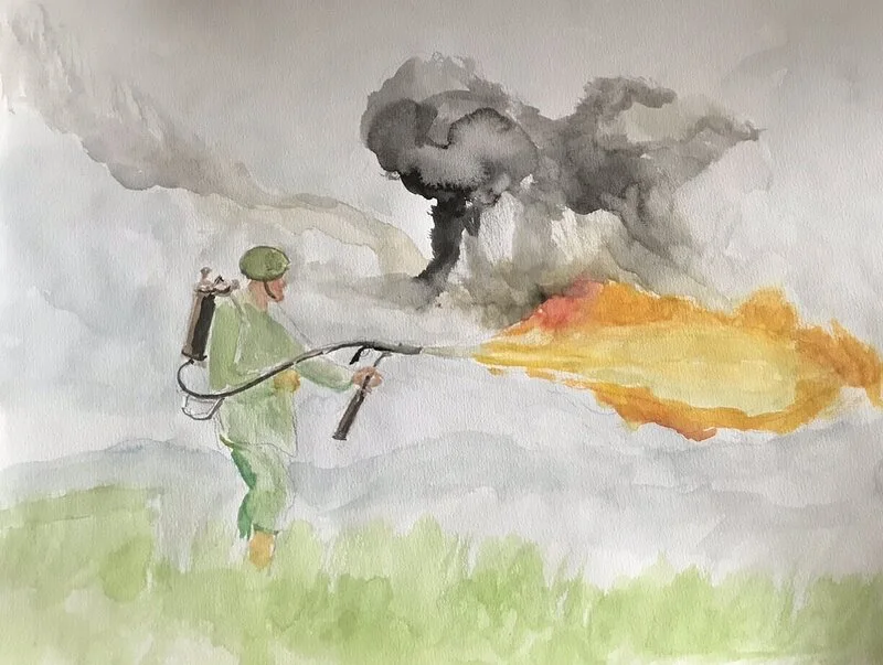 Akvarell Eldkastare av John Sve