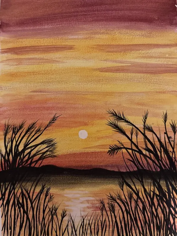 Akvarell Solnedgångens stillhet av Tabarak Omar