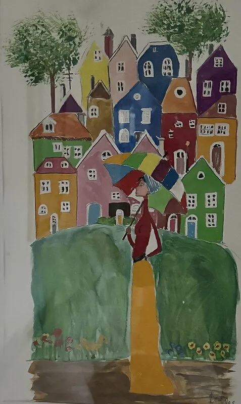 Akvarell Sommar i byn av Bengt Uusitalo