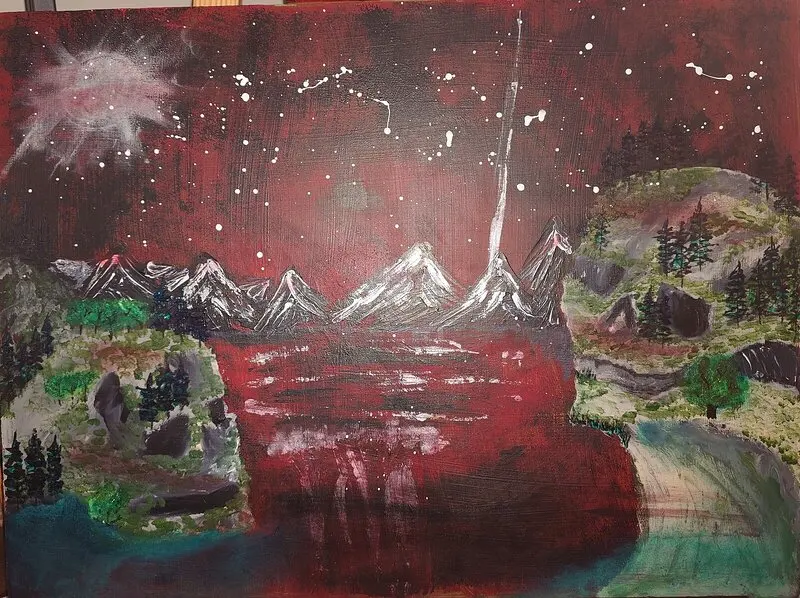 Akrylmålning Blodnatt av Rebecka Lindberg