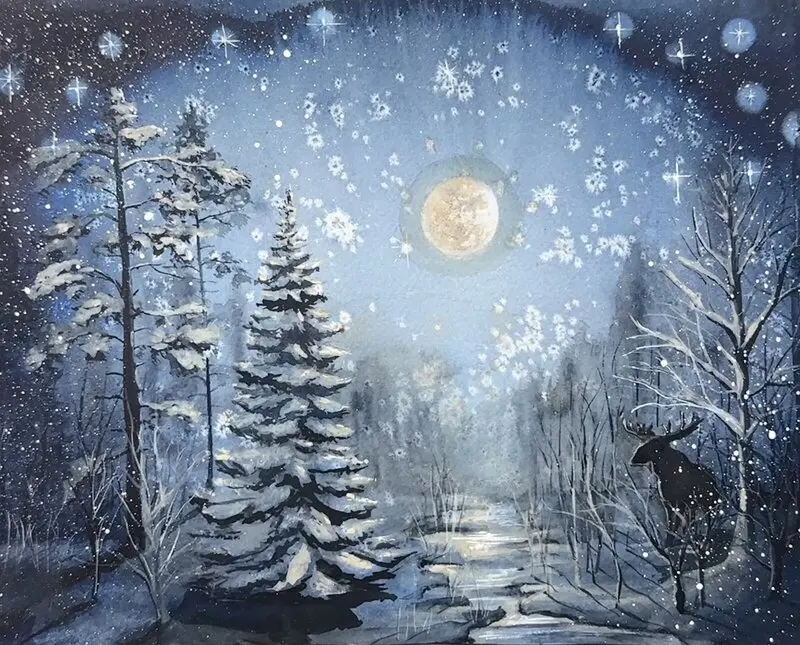 Akvarell När månskenet viskar av Anette Öberg