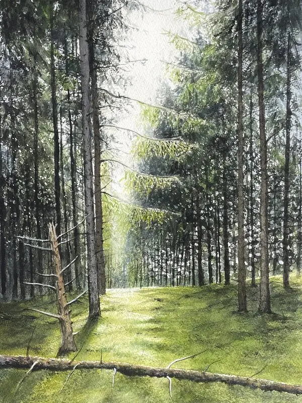 Akvarell I den mjuka mossan av Jeanette Malmberg