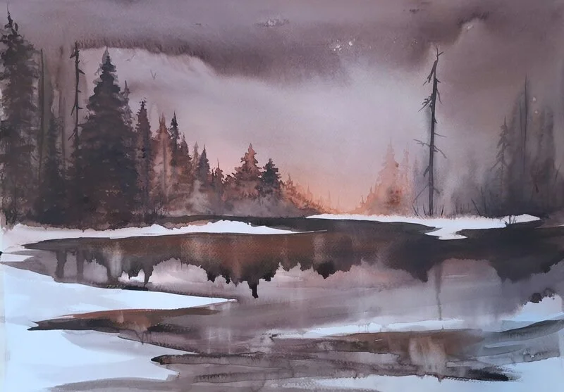 Akvarell Spegling av Malin Wiberg