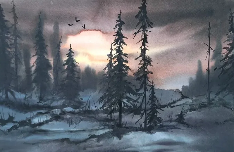 Akvarell I de mörkaste skogarna av Malin Wiberg