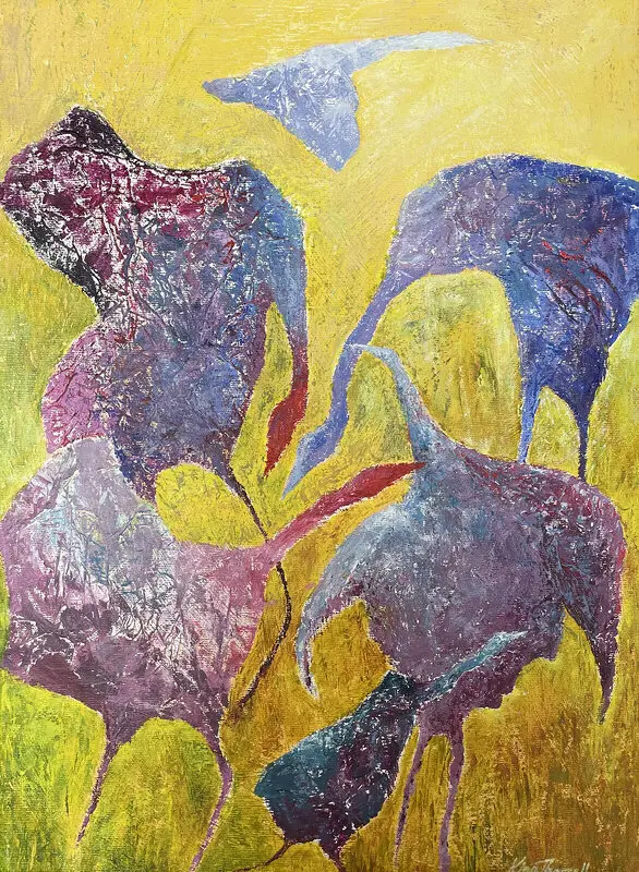 Akrylmålning Yrhättorna av Kina Thorsell