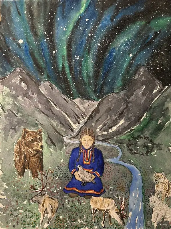 Akvarell Flickan På Fjället  av Marc Blomqvist