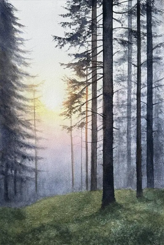 Akvarell Mista forest av Jeanette Malmberg