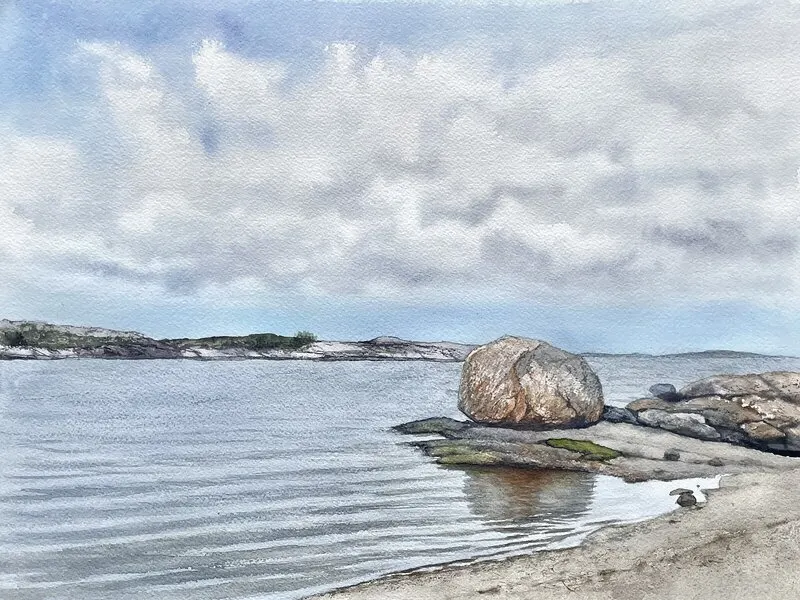 Akvarell Sten vid havet av Jeanette Malmberg