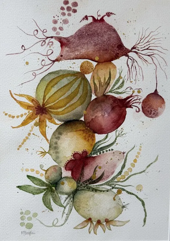 Akvarell Fruktsallad av Monica Berglin