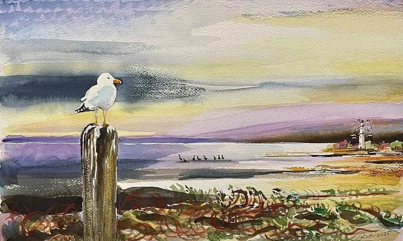 Akvarell Vaktar reviret. av Josef Pinter