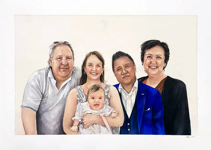 Akvarell Babben med familj av Åza Mårtensson