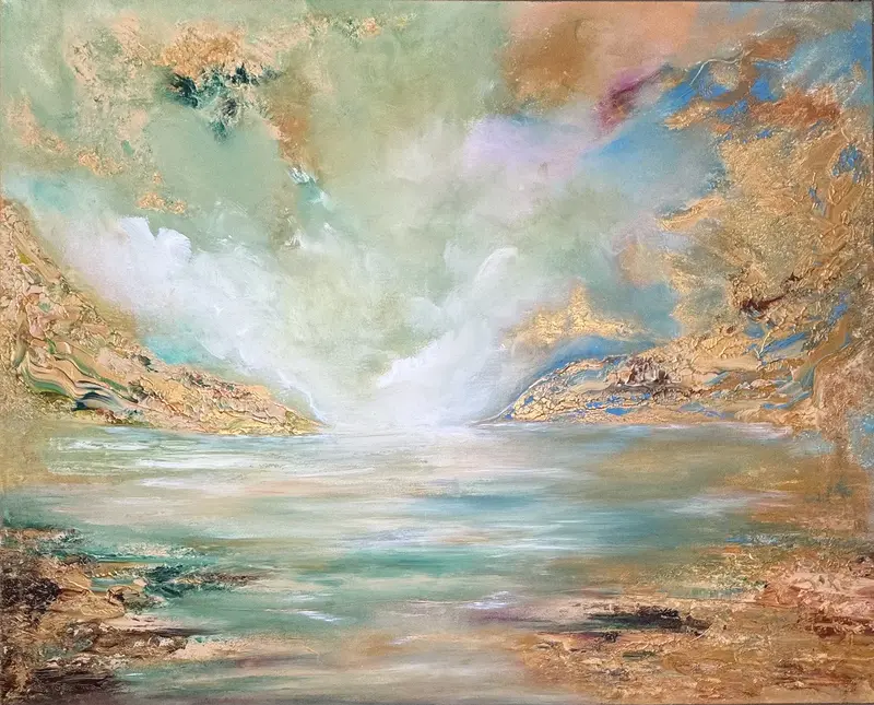 Akrylmålning Gyllene kust av Csilla Seres